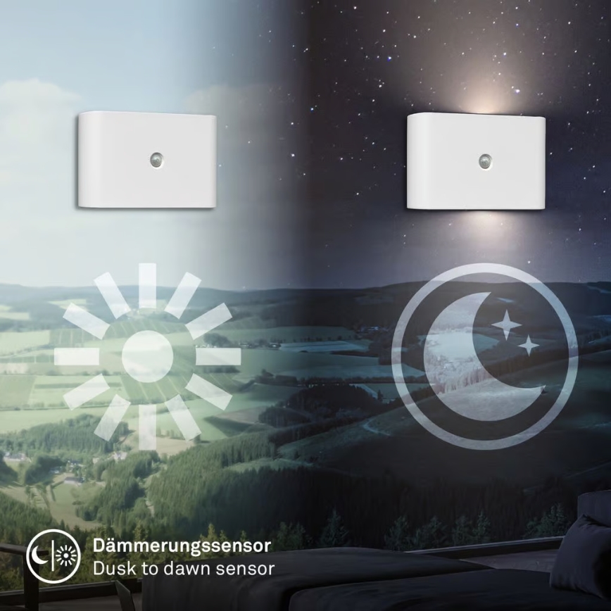 Briloner 3878016 - LED újratölthető fali lámpa mozgás- és alkonyatérzékelővel CHAT LED/3W/5V 2000 mAh fehér