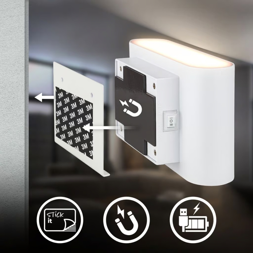 Briloner 3878016 - LED újratölthető fali lámpa mozgás- és alkonyatérzékelővel CHAT LED/3W/5V 2000 mAh fehér
