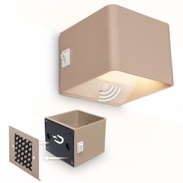 Briloner 3879011 - LED tölthető fali lámpa mozgás- és alkonyatérzékelővel BORRA LED/1,5W/5V 3600 mAh bézs