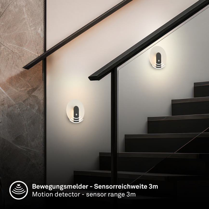 Briloner 3889015 - Tölthető LED fali lámpa mozgás- és alkonyérzékelővel TARO LED / 2,5 W / 5 V, 1800 mAh fekete