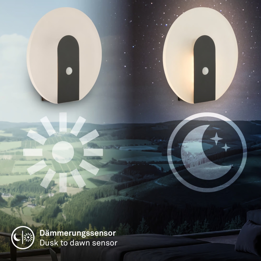 Briloner 3889015 - Tölthető LED fali lámpa mozgás- és alkonyérzékelővel TARO LED / 2,5 W / 5 V, 1800 mAh fekete