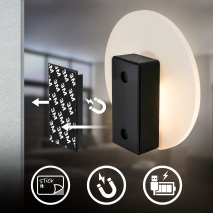 Briloner 3889015 - Tölthető LED fali lámpa mozgás- és alkonyérzékelővel TARO LED / 2,5 W / 5 V, 1800 mAh fekete