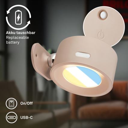Briloner 3896011 - Dimmelhető, újratölthető LED-es fali lámpa TARI LED/1,6W/5V 1500 mAh, bézs