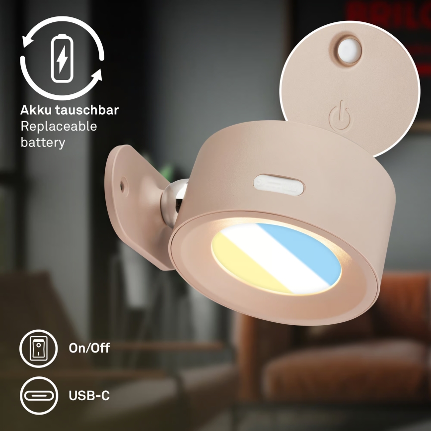 Briloner 3896011 - Dimmelhető, újratölthető LED-es fali lámpa TARI LED/1,6W/5V 1500 mAh, bézs