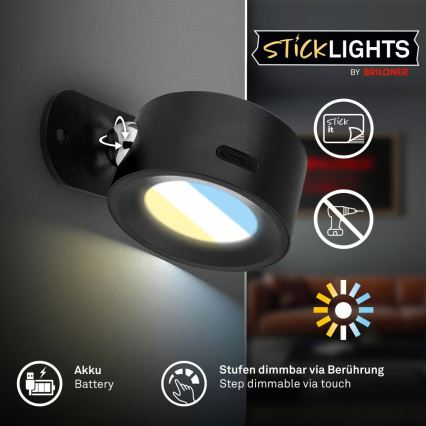 Briloner 3896015 - TARI LED dimmelhető újratölthető fali lámpa, 1,6W/5V, 1500 mAh, fekete
