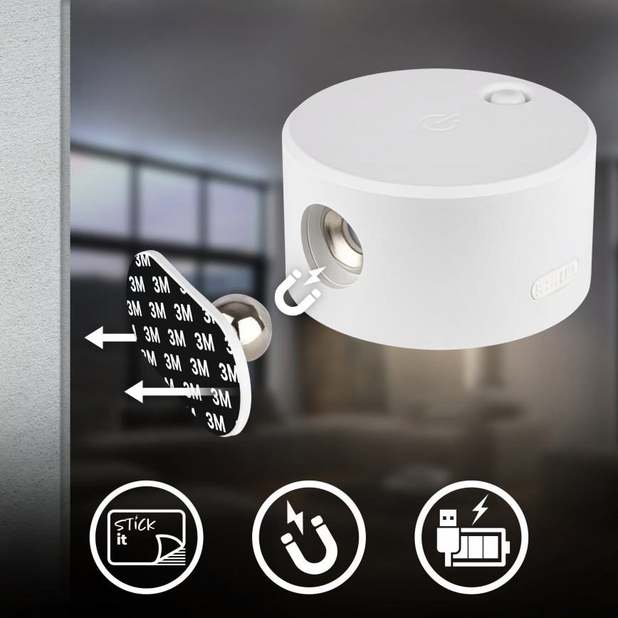 Briloner 3896016 - LED fényerőszabályozható újratölthető fali lámpa TARI LED/1,6W/5V 1500 mAh fehér