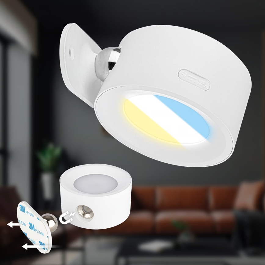 Briloner 3896016 - LED fényerőszabályozható újratölthető fali lámpa TARI LED/1,6W/5V 1500 mAh fehér