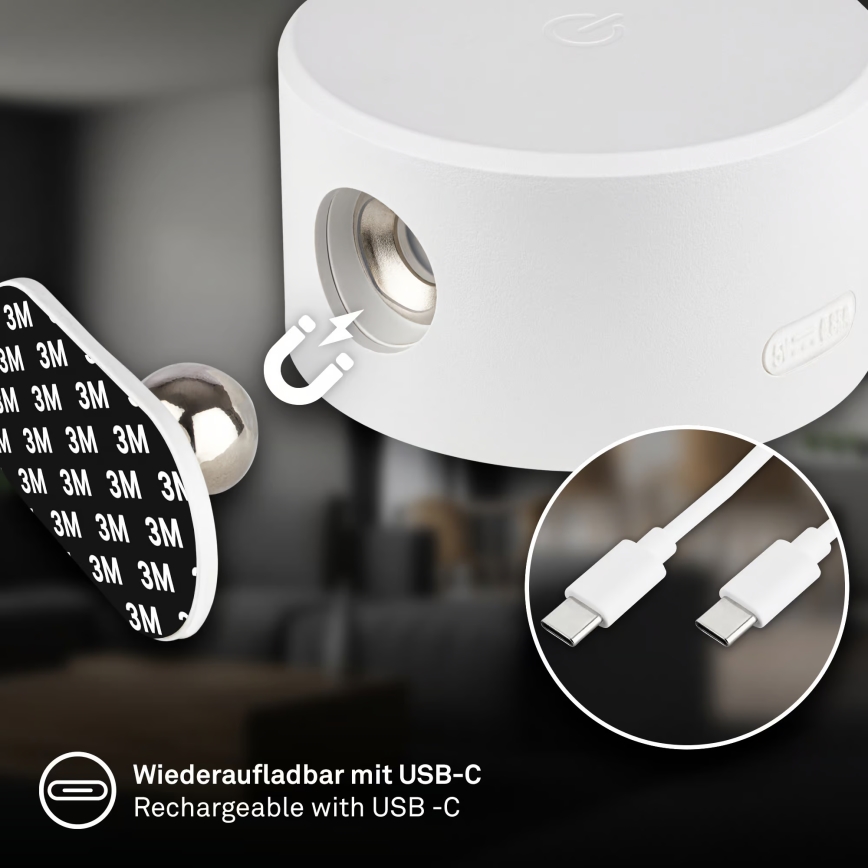 Briloner 3896016 - LED fényerőszabályozható tölthető fali lámpa TARI LED/1,6W/5V 1500 mAh fehér