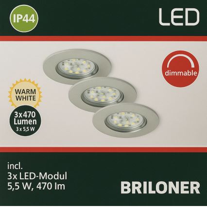 Briloner - 3 darabos készlet dimmelhető fürdőszobai beépíthető LED lámpa LED/5,5W/230V IP44