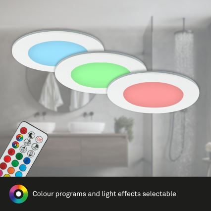 Briloner - 3 darabos RGBW LED szett, szabályozható fürdőszobai beépíthető lámpa LED/4,8W/230V 3000-6500K IP65 + távirányító