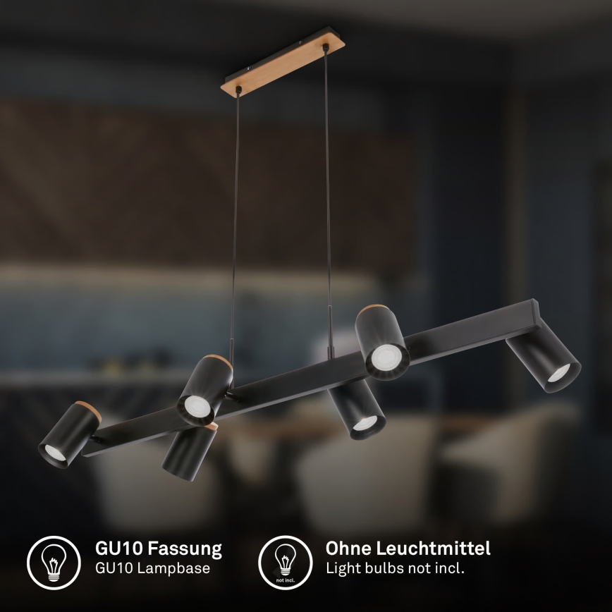 Briloner 4059065 - ERA kábeles csillár 6xGU10/10W/230V fekete