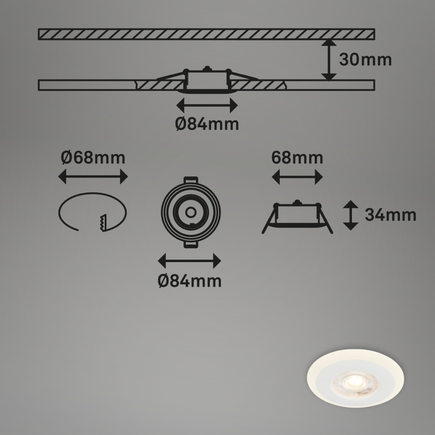 Briloner 7039036 - 3 darabos LED fürdőszobai beépíthető mennyezeti lámpatest LED/5W/230V IP44 fehér