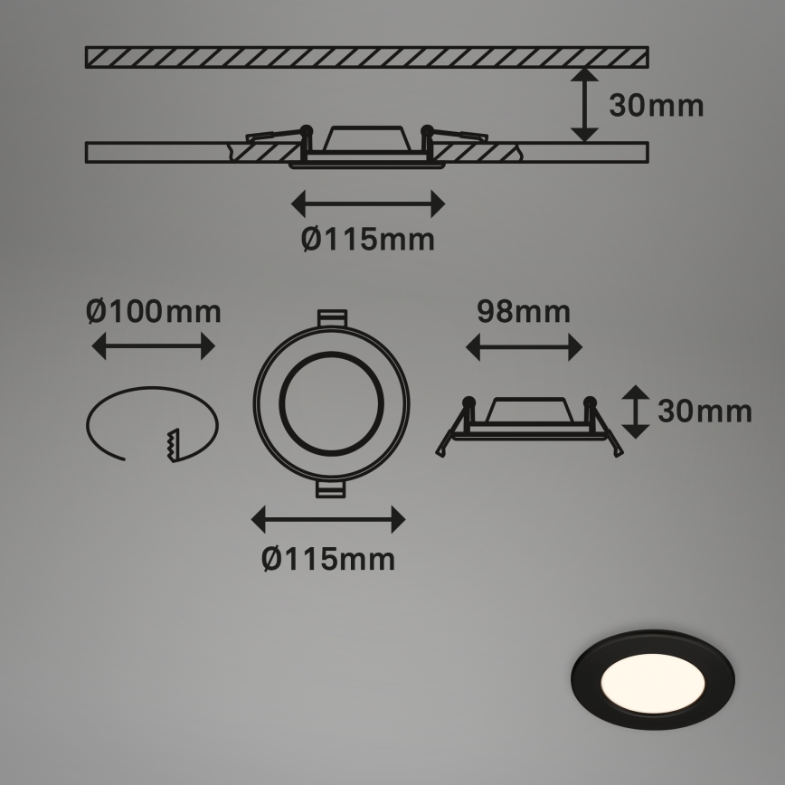 Briloner 7049015 - Dimmelhető fürdőszobai süllyesztett LED lámpatest LED/6W/230V 3000K IP44 fekete