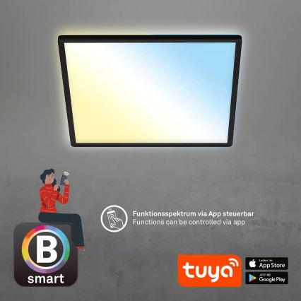 Briloner 7060-015 - Dimmelhető, felületre szerelhető SLIM LED panel, 22 W, 230 V, 2700-6500 K, 42×42 cm, fekete, Tuya Wi-Fi + távirányító