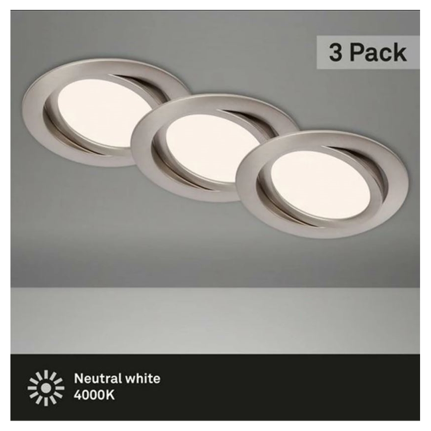 Briloner 7116-432 - KÉSZLET 3x LED Fürdőszobai beépíthető lámpa FLAT IN LED/9W/230V IP23
