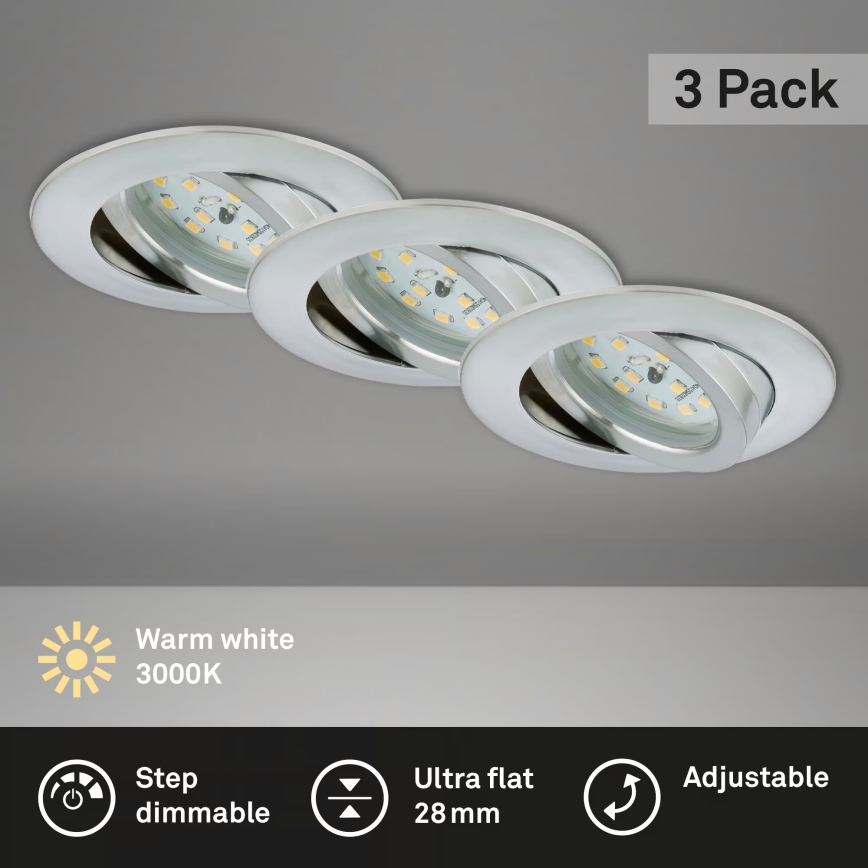 Briloner 7296-039 - 3 darabos LED szett, dimmelhető fürdőszobai beépíthető mennyezeti lámpatest 1xLED/6,5W/230V 3000K IP23 matt króm