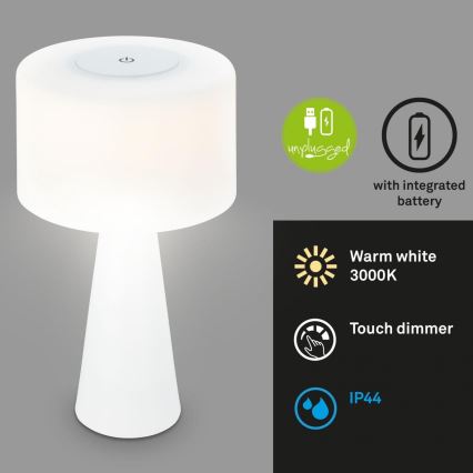 Briloner 7420016 - LED Dimmelhető újratölthető érintős kültéri asztali lámpa LED/4W/5V IP44 3000K fehér