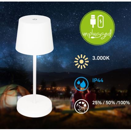 Briloner 7423016 - LED állítható fényerejű, tölthető kültéri asztali lámpa LED/2,6W/5V 2000mAh IP44 fehér