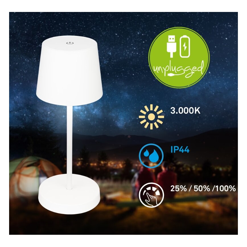 Briloner 7423016 - LED állítható fényerejű, tölthető kültéri asztali lámpa LED/2,6W/5V 2000mAh IP44 fehér