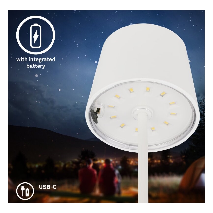 Briloner 7423016 - LED állítható fényerejű, tölthető kültéri asztali lámpa LED/2,6W/5V 2000mAh IP44 fehér