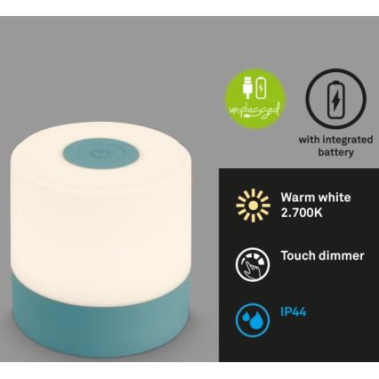Briloner 7461010 - LED Dimmelhető újratölthető kültéri asztali lámpa LED/2W/5V IP44 1200 mAh kék