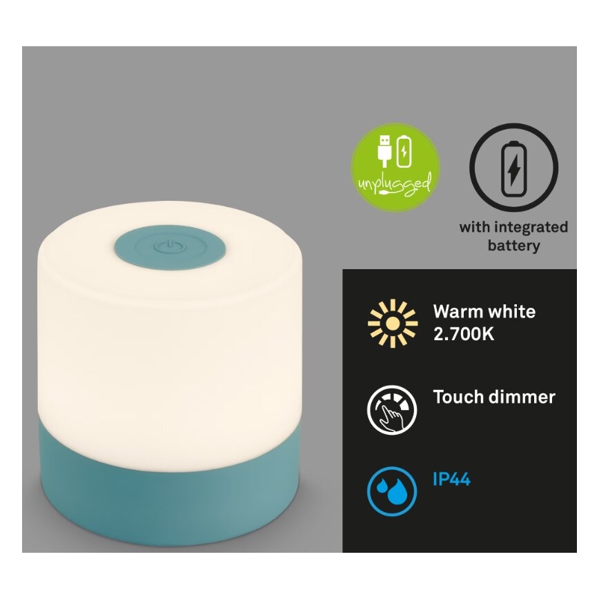 Briloner 7461010 - LED Dimmelhető újratölthető kültéri asztali lámpa LED/2W/5V IP44 1200 mAh kék