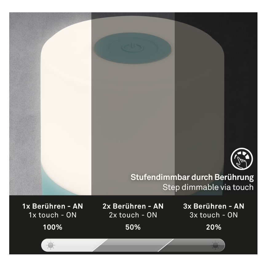 Briloner 7461010 - LED Dimmelhető újratölthető kültéri asztali lámpa LED/2W/5V IP44 1200 mAh kék