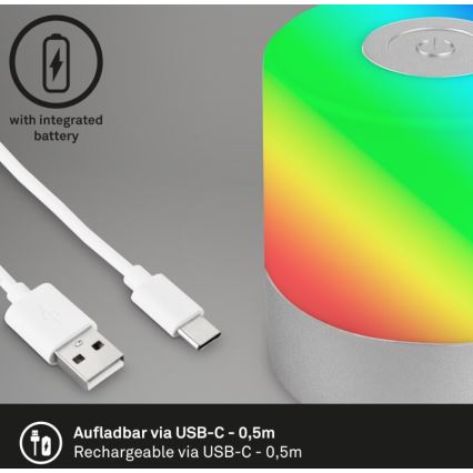 Briloner 7462014 - LED RGB Újratölthető kültéri asztali lámpa LED/1,5W/5V IP44 1200 mAh matt króm
