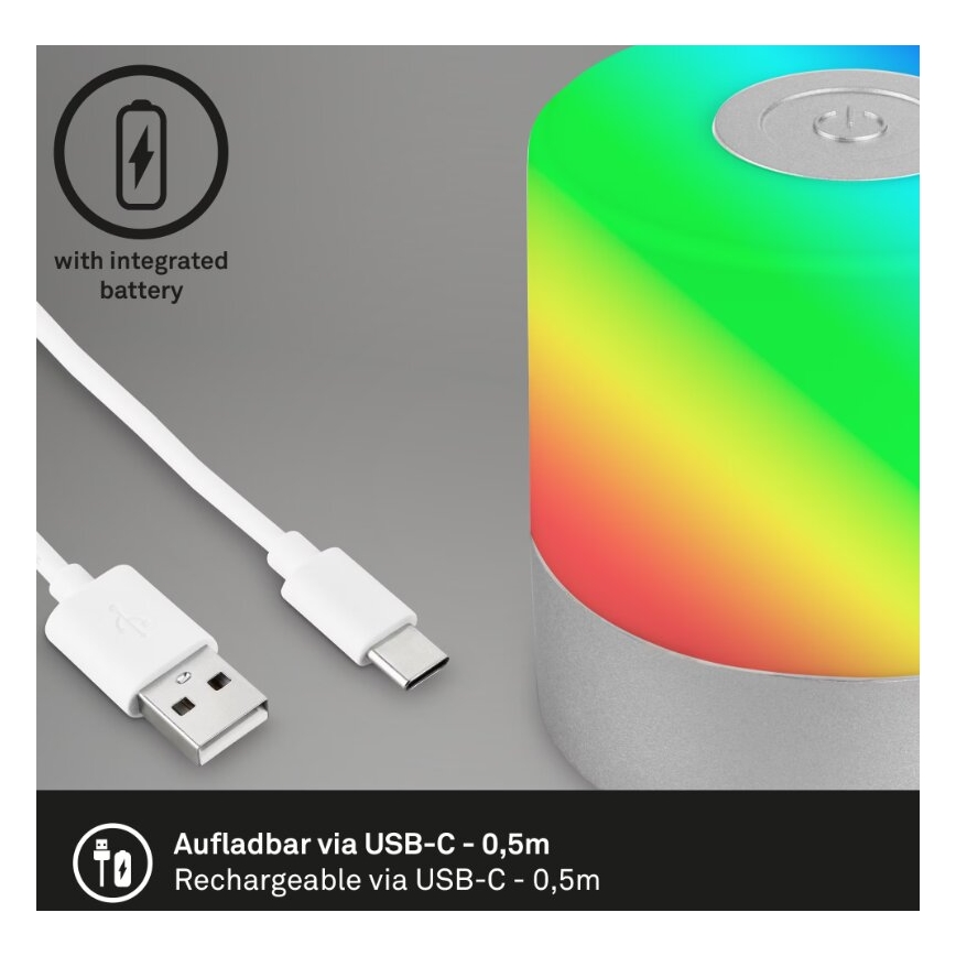 Briloner 7462014 - LED RGB Újratölthető kültéri asztali lámpa LED/1,5W/5V IP44 1200 mAh matt króm