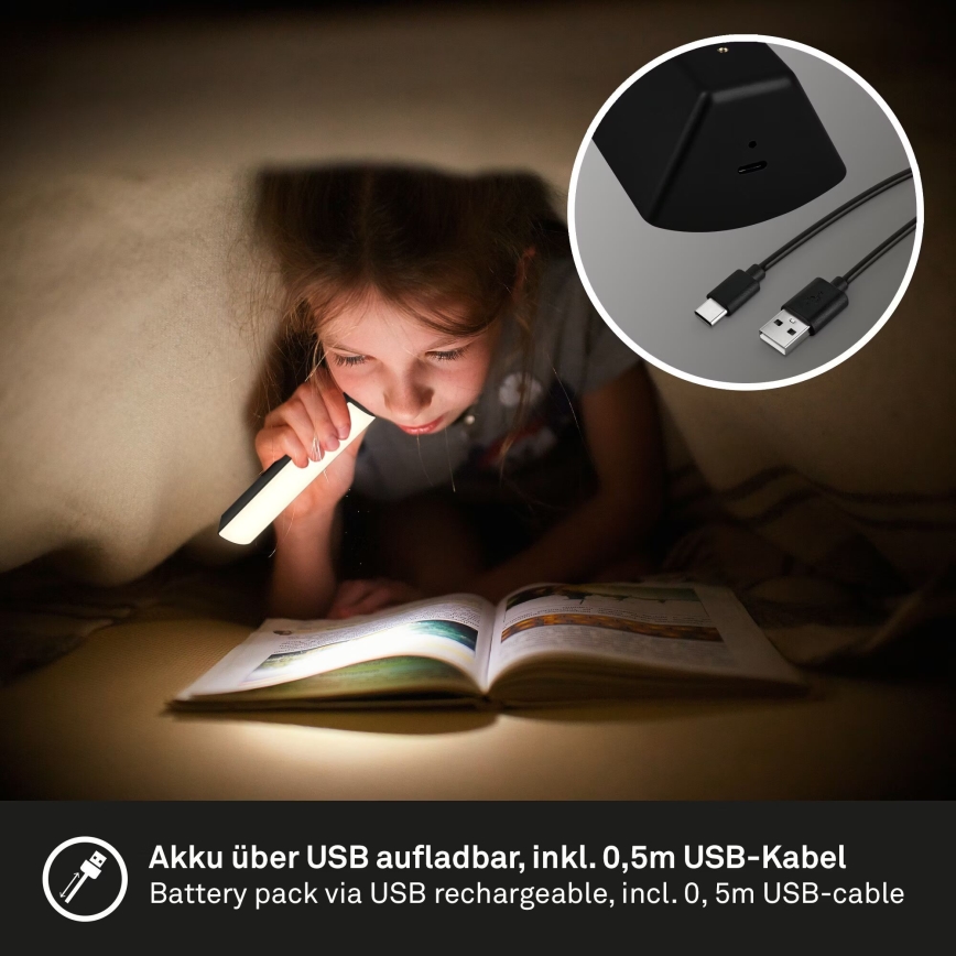 Briloner 7474-015 - LED érintésérzékeny, tölthető kültéri asztali lámpa 2 az 1-ben LED/7W/5V 2x2200 mAh USB 3000K IP44 fekete