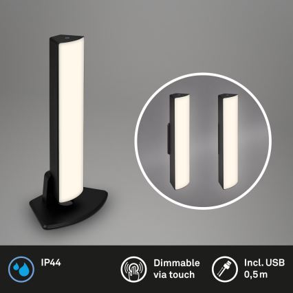 Briloner 7474-015 - LED érintésérzékeny, tölthető kültéri asztali lámpa 2 az 1-ben LED/7W/5V 2x2200 mAh USB 3000K IP44 fekete