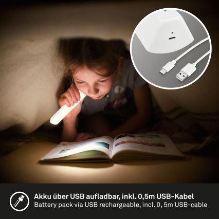 Briloner 7474-016 - LED állítható fényerejű érintős, tölthető kültéri asztali lámpa 2 az 1-ben LED/7W/5V 2x2200 mAh USB 3000K IP44 fehér