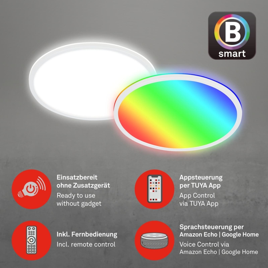 Briloner 7494016 - LED RGBW fényerőszabályozható mennyezeti lámpa okos LED/22W/230V 4000K átm. 42 cm Wi-Fi Tuya + távirányító