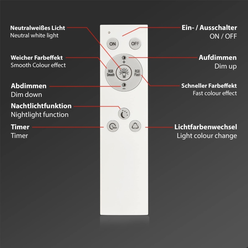 Briloner 7494016 - LED RGBW fényerőszabályozható mennyezeti lámpa okos LED/22W/230V 4000K átm. 42 cm Wi-Fi Tuya + távirányító