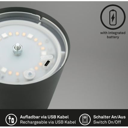 Briloner 7507015 - RGB LED dimmelhető újratölthető kültéri asztali lámpa 2 az 1-ben LED/2,5W/5V IP44 1200 mAh antracit