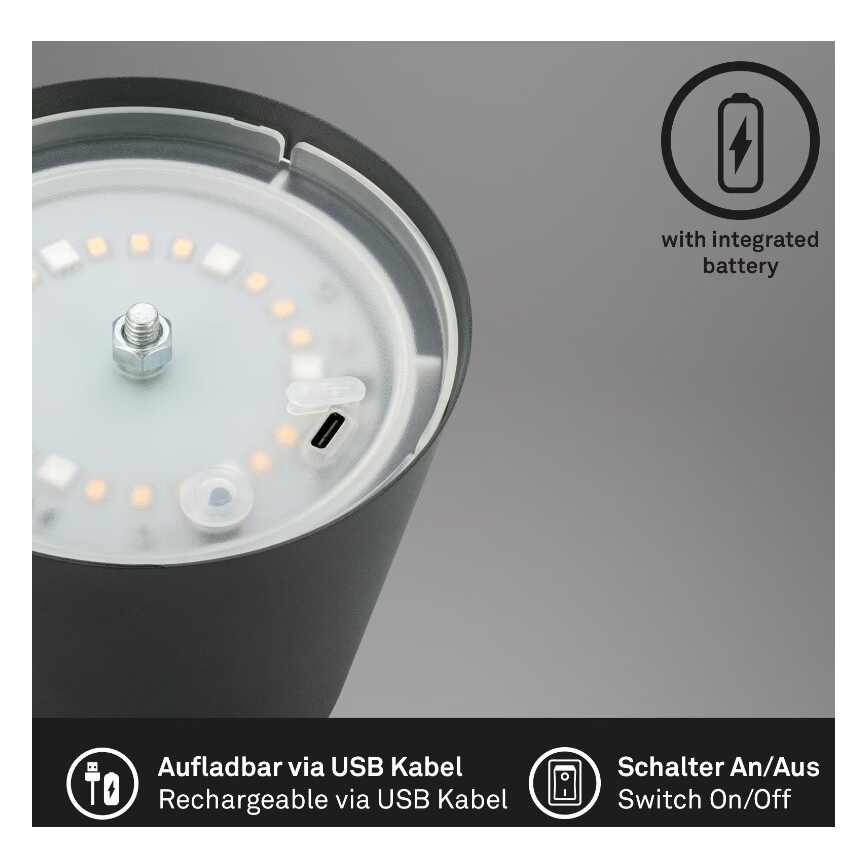 Briloner 7507015 - RGB LED dimmelhető újratölthető kültéri asztali lámpa 2 az 1-ben LED/2,5W/5V IP44 1200 mAh antracit