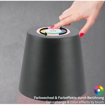 Briloner 7507015 - RGB LED dimmelhető újratölthető kültéri asztali lámpa 2 az 1-ben LED/2,5W/5V IP44 1200 mAh antracit