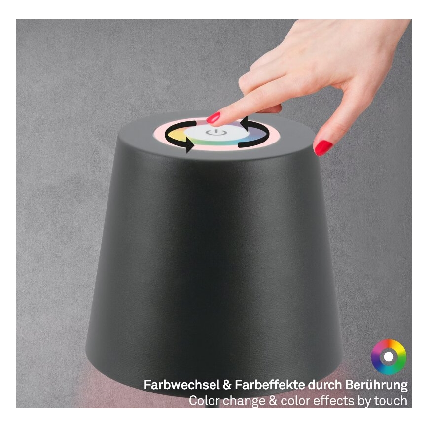 Briloner 7507015 - RGB LED dimmelhető újratölthető kültéri asztali lámpa 2 az 1-ben LED/2,5W/5V IP44 1200 mAh antracit