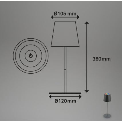Briloner 7507015 - RGB LED dimmelhető újratölthető kültéri asztali lámpa 2 az 1-ben LED/2,5W/5V IP44 1200 mAh antracit