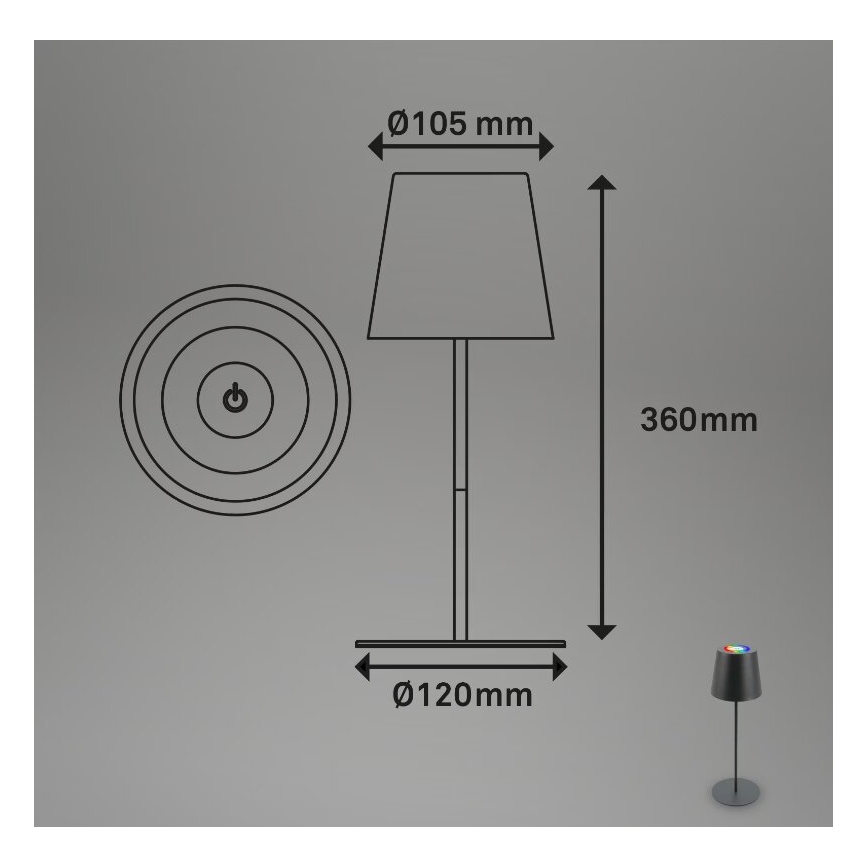Briloner 7507015 - RGB LED dimmelhető újratölthető kültéri asztali lámpa 2 az 1-ben LED/2,5W/5V IP44 1200 mAh antracit