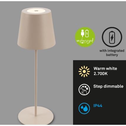 Briloner 7508011 - LED dimmelhető újratölthető kültéri asztali lámpa 2 az 1-ben LED/2,5W/5V IP44 1200 mAh bézs