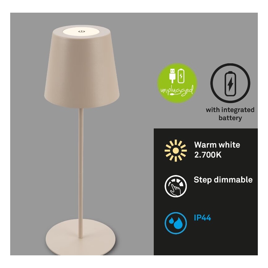 Briloner 7508011 - LED dimmelhető újratölthető kültéri asztali lámpa 2 az 1-ben LED/2,5W/5V IP44 1200 mAh bézs