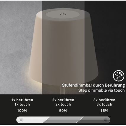 Briloner 7508011 - LED dimmelhető újratölthető kültéri asztali lámpa 2 az 1-ben LED/2,5W/5V IP44 1200 mAh bézs