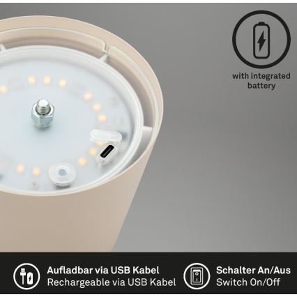 Briloner 7508011 - LED dimmelhető újratölthető kültéri asztali lámpa 2 az 1-ben LED/2,5W/5V IP44 1200 mAh bézs