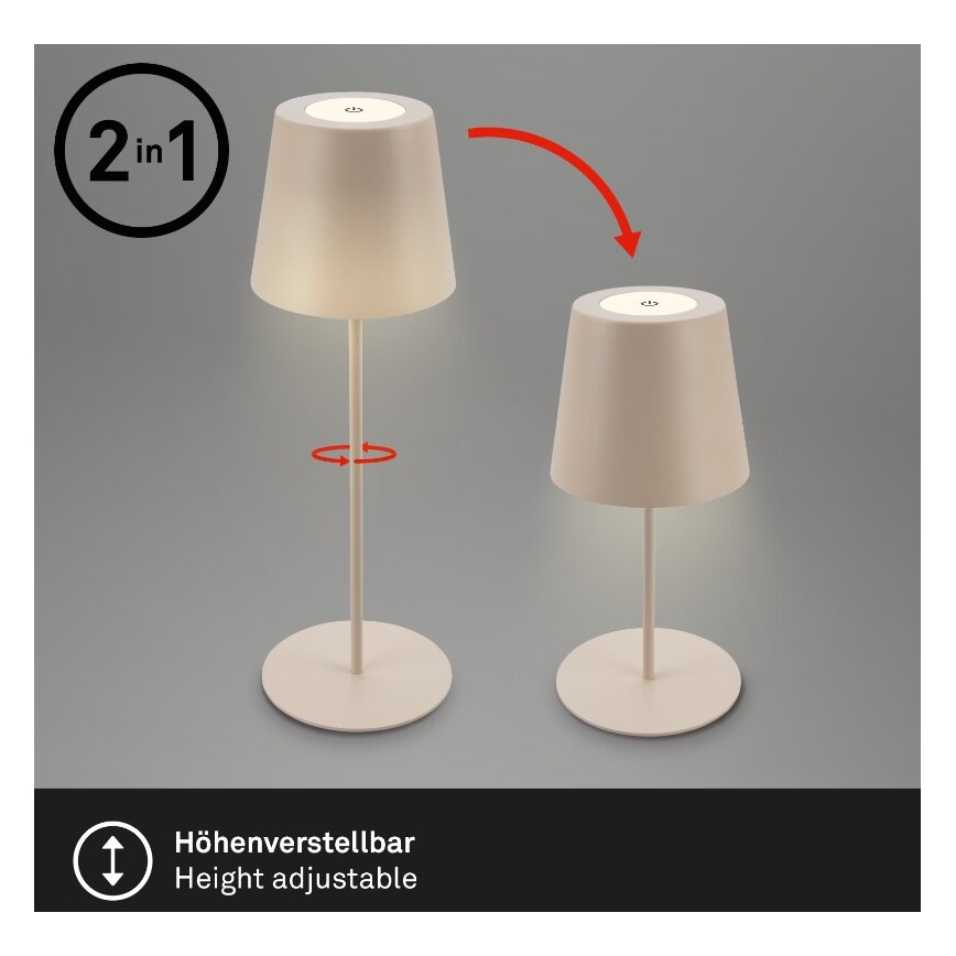 Briloner 7508011 - LED dimmelhető újratölthető kültéri asztali lámpa 2 az 1-ben LED/2,5W/5V IP44 1200 mAh bézs