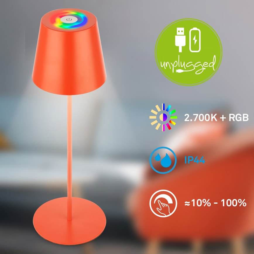 Briloner 7510012 - LED RGBW dimmelhető kültéri újratölthető asztali lámpa CALIDA LED/2,5W/5V IP44 1200 mAh narancssárga