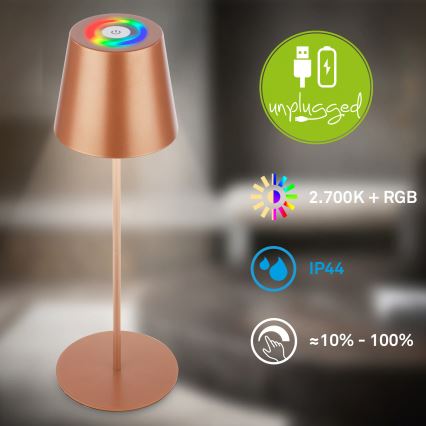 Briloner 7510013 - LED RGBW dimmelhető, kültéri, újratölthető asztali lámpa CALIDA LED/2,5W/5V IP44 1200 mAh bronz