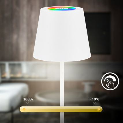 Briloner 7510016 - LED RGBW fényerőszabályozható kültéri tölthető asztali lámpa CALIDA LED/2,5W/5V IP44 1200 mAh fehér