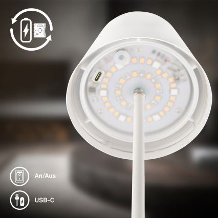 Briloner 7510016 - LED RGBW fényerőszabályozható kültéri tölthető asztali lámpa CALIDA LED/2,5W/5V IP44 1200 mAh fehér