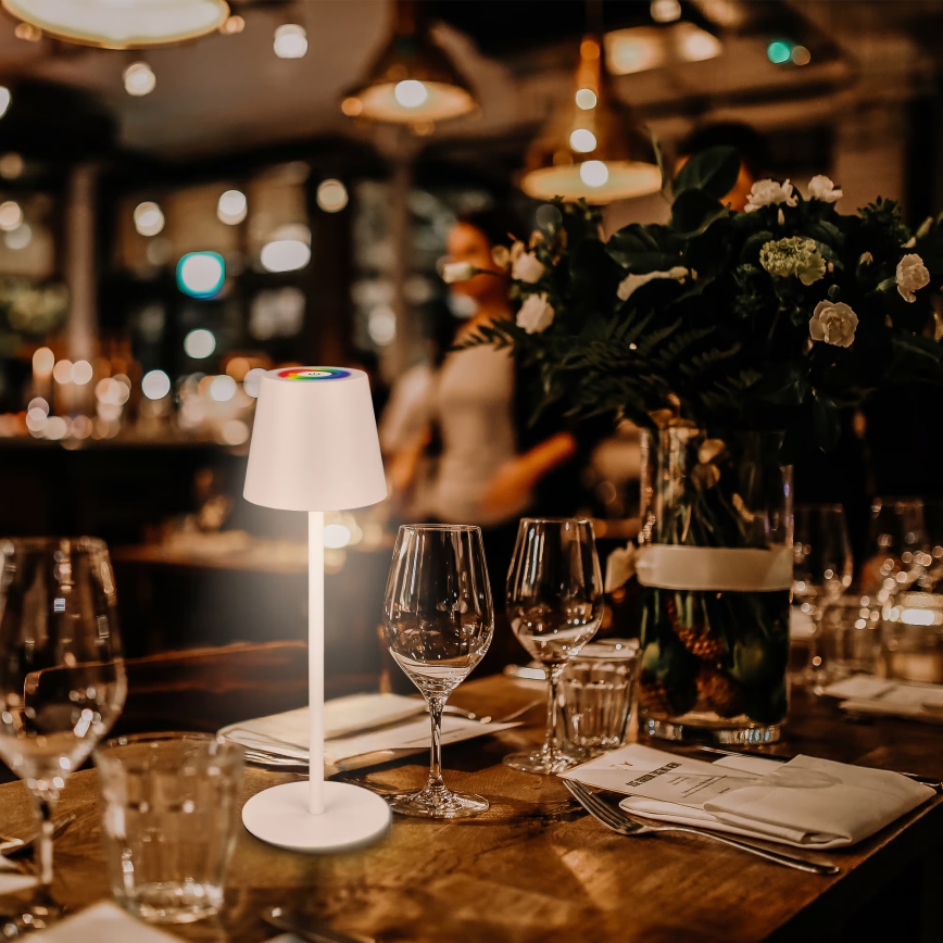 Briloner 7517016 - LED RGBW, fényerőszabályozható, újratölthető kültéri asztali lámpa CILANO LED/3W/5V IP44 2000 mAh fehér